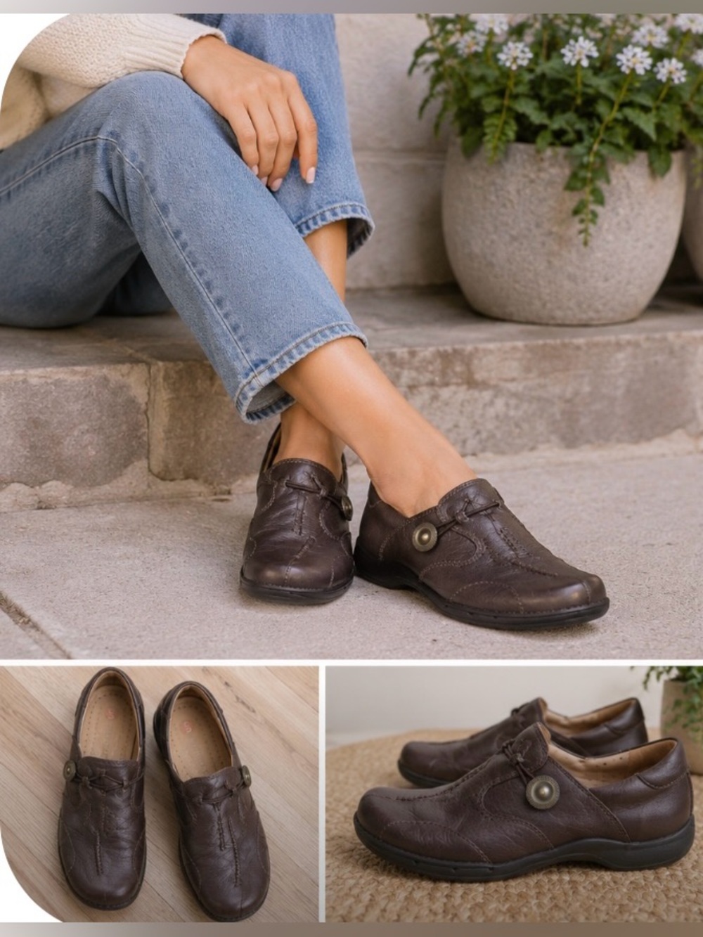 Clarks Unstructured Un.Loop Brown Leather Comfort Walking Shoes Women's 7M Nurse